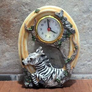 Decorative Zebra Clock Oval Shape Zebra Figure Branches Leaves